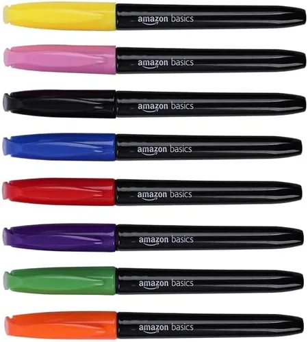 Amazon Basics Marcadores de tela vibrantes, colores surtidos, paquete de 8