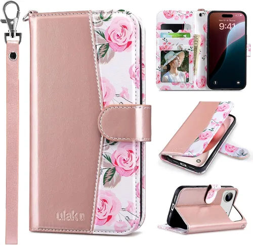 Miniatura 48 de ULAK Compatible con iPhone 15 Estuche tipo cartera para mujer, funda tipo billetera de piel PU premium con tarjetero, función de caballete, estuche