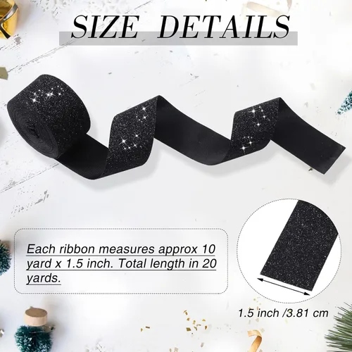 Miniatura 2 de LOYIM Cinta negra con purpurina de 20 yardas, cinta brillante con borde cortado para envolver regalos, manualidades, coronas, Navidad, árboles
