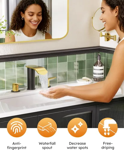 Miniatura 2 de WOWOW Grifo de Baño Cascada 3 Orificios 8 Pulgadas Extendido Grifo de Lavabo de Baño, Dos Manijas Grifos de Lavabo de Tocador con Desagüe Pop-up