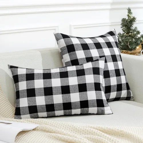 Miniatura 3 de OTOSTAR Paquete de 2 fundas de almohada decorativas de cuadros búfalo navideños de 12x20 pulgadas, lino clásico estilo granja, fundas de cojín