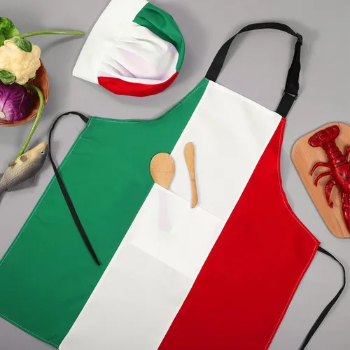 Miniatura 5 de SATINIOR - Delantal italiano y sombrero de chef para mujeres y hombres, disfraz italiano, babero de tela, delantal de bandera de Italia