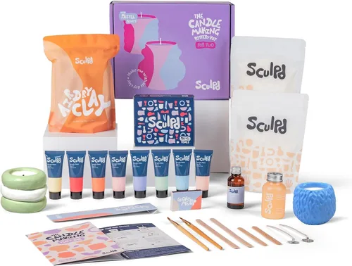 Miniatura 15 de Sculpd Kit de alfarería para hacer velas para adultos con arcilla secada al aire y juego de pintura acrílica, cera de soja ecológica no tóxica
