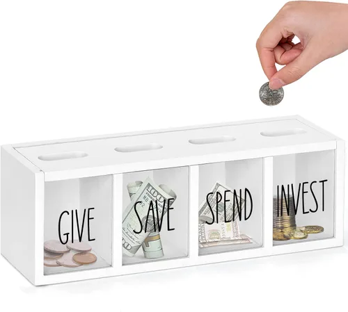 Miniatura 15 de Alcancía de madera para niños, caja de ahorro de dinero para adultos, bancos de niños para billetes y monedas, alcancía para niños y niñas, caja