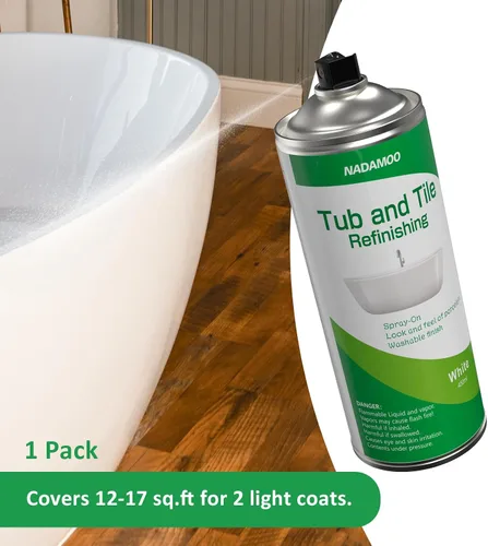 Miniatura 4 de NADAMOO Pintura en aerosol para tina y azulejos color blanco, 450ml, paquete de 1, kit de reacabado de bañera en aerosol para porcelana, fibra