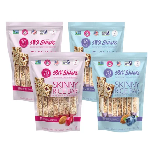 Miniatura 8 de 180 Snacks Barra de arroz delgada con sal del Himalaya, 1 paquete, 3.22 onzas (arándano y almendra)