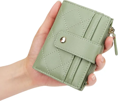 Miniatura 72 de Cartera de cuero para mujer, pequeña, compacta, plegable, con bolsillo para monedas con cremallera