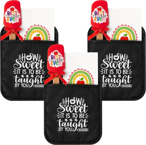 Miniatura 9 de R HORSE Juego de regalo de soporte para ollas para profesores, bolsa divertida para galletas, guante de horno resistente al calor con espátula