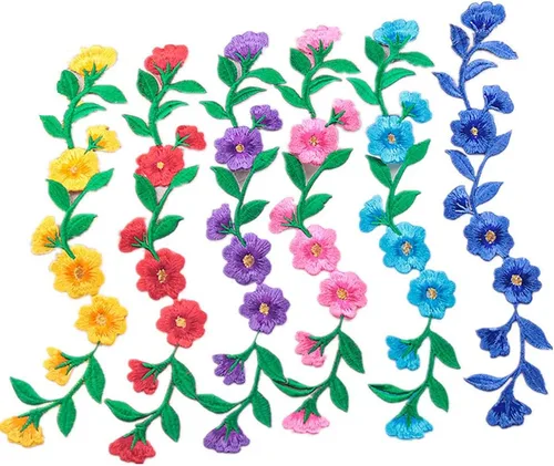 Miniatura 3 de MSCFTFB 6 parches bordados de flores de 9 1/2 pulgadas de largo, apliques para planchar para recortar ropa, zapatos, jeans, adornos de ropa (dorado)
