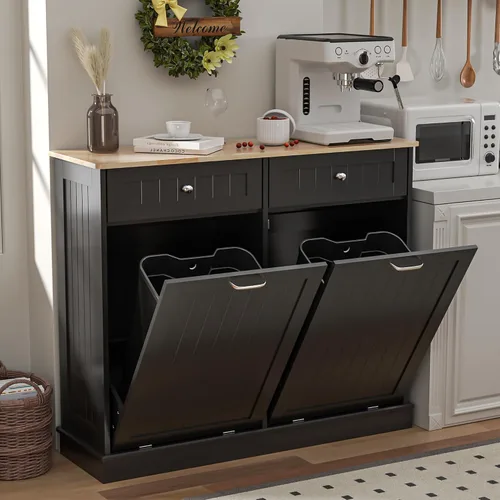 Miniatura 10 de Spurgehom Gabinete de Basura Inclinable de 13 Galones Bote de Basura de Cocina Oculto Gabinete de Basura y Reciclaje Independiente con Cajón Oculto