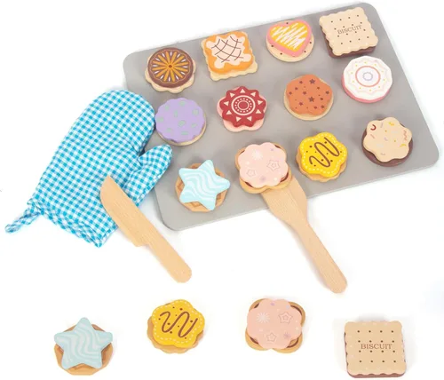 Juego de alimentos de simulación de galletas de madera para cortar y hornear para niños, accesorios de juguetes de cocina para niños pequeños, juego