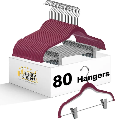 Miniatura 14 de Paquete de 80 perchas de plástico de calidad negra no aterciopeladas, no flocadas, compactas con clips de metal para faldas, pantalones, blusas