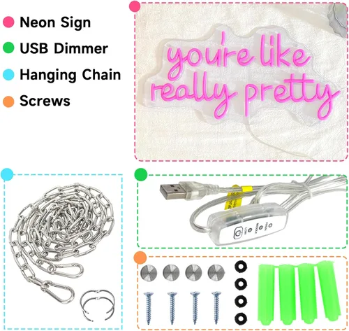Miniatura 8 de Letrero de neón con texto en inglés "You're Like Really Pretty Neon", luces de neón rosas para dormitorio, regulables, para decoración de pared