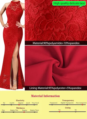 Miniatura 7 de VFSHOW Vestido largo de encaje con cuello halter y cremallera para mujer
