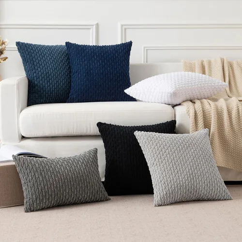 Miniatura 39 de K Kevin Textile - Juego de 2 fundas de almohada decorativas de corduroy suave azul con rayas estilo bohemio, fundas de almohada para sofá, cama