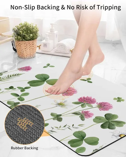 Miniatura 5 de Tapete de baño antideslizante con hojas de flores, de secado rápido y absorbente, de tierra de diatomeas, fregadero, cocina, sala de estar, lavable