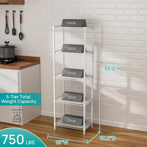 Miniatura 3 de SINGAYE 5 estantes pequeños de alambre para cocina, despensa, cerca de la casa, organizadores y almacenamiento, estante para baño, sala de Blanco