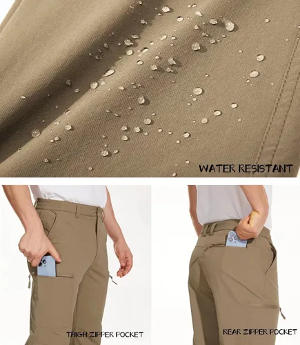 Miniatura 5 de MAGCOMSEN Pantalones de senderismo para hombre, 6 bolsillos, resistentes al agua, tela Ripstop, pantalones de trabajo ligeros de secado rápido