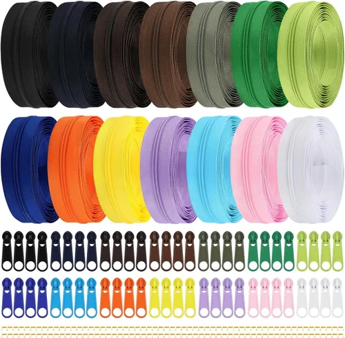 Miniatura 33 de DOITEM 31 yardas, 10 unidades de cremalleras de costura #3, cremalleras de bobina de nailon surtidos para coser con 40 deslizadores de cremallera