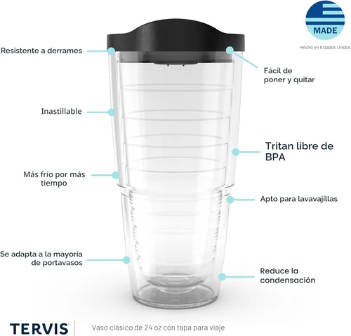 Miniatura 3 de Taza de viaje Tervis de doble pared transparente y colorida con tapa fabricada en Estados Unidos mantiene las bebidas frías y calientes, 24 onzas