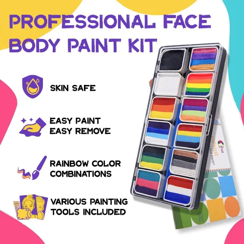 Miniatura 2 de OPHIR Kit profesional de pintura facial para niños y adultos, 5.14 onzas, no tóxica, activada por agua, arco iris, pintura facial con plantillas