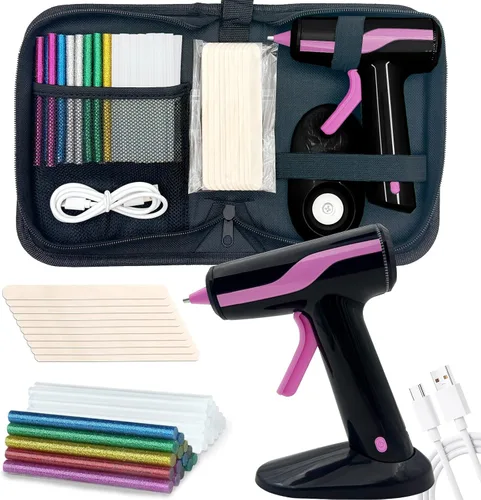 Miniatura 8 de Pistolas de pegamento caliente con 20 barras de pegamento, mini kit de pistola de pegamento termofusible para manualidades, pistola de pegamento Azul