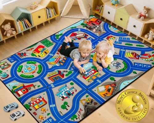 Miniatura 9 de AlfabetoAcre Alfombra para Niños, 5x7 pies Alfombras de Coches Animales para Niños, Extra Gruesa (0.4 pulgadas) - Alfombra de Carretera de Zoológico