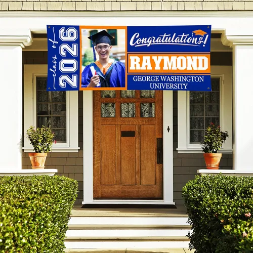 Miniatura 7 de Cartel de graduación 2026 personalizado – Tus propios colores escolares, mensaje – 17 opciones de color 3 tamaños, vinilo de 13 onzas – Bandera