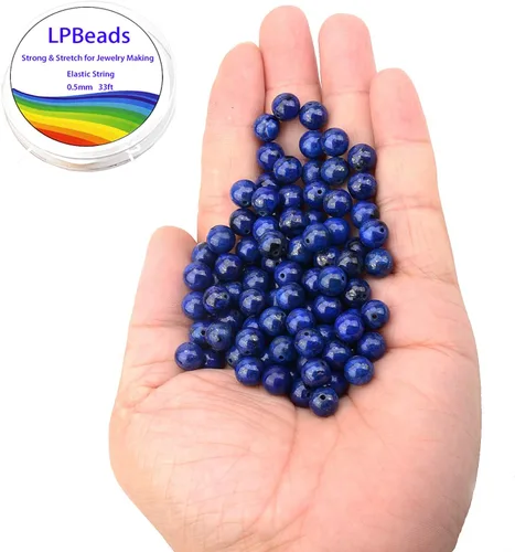 Miniatura 2 de Cuentas sueltas de 0.315 pulgadas/8mm de piedra natural redonda para hacer joyas con cordón elástico Lapislázuli azul