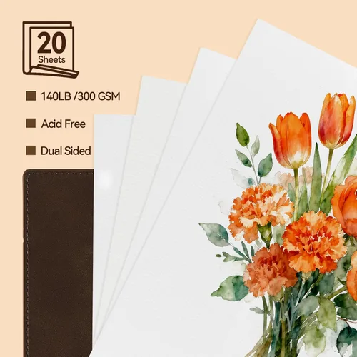 Miniatura 2 de Lightwish Cuaderno de bocetos de acuarela, diario de acuarela 100% algodón sin ácidos, 140 libras, papel de acuarela de prensa en frío para Hebilla