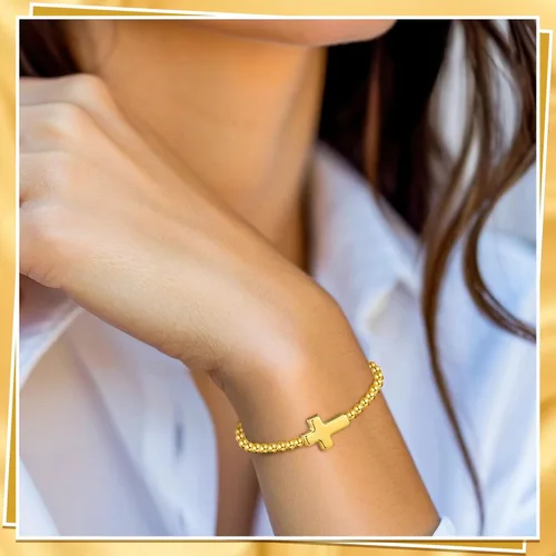 Miniatura 4 de Cross Bracelets for Women Christian Bracelets Bulk Beaded Religious Gifts Jesus Faith Bracelet Stretch Stackable Church Jewelry Gift Communion Dorado