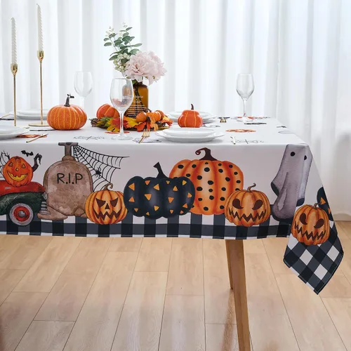 Miniatura 19 de Mantel Redondo de 60 Pulgadas Rojo Marrón a Cuadros de Cosecha - Mantel de Poliéster de Invierno a Cuadros Gingham de Navidad Cubierta de Mesa