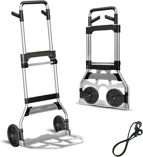 Teprovo - Carretilla de mano plegable de 340 libras de capacidad, carrito portátil de aluminio con mango telescópico y ruedas de goma de 7 pulgadas