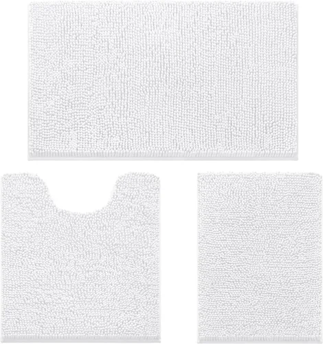 Miniatura 36 de HOMEIDEAS Juego de 3 alfombras de baño, ultra suaves, antideslizantes, absorbentes, de chenilla, juego de alfombrillas de baño para inodoro (beige)