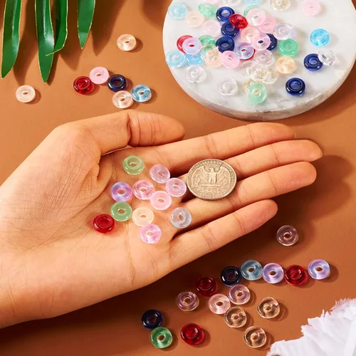 Miniatura 5 de Cheriswelry 90 cuentas europeas de cristal en forma de dona, cuentas transparentes con agujeros grandes, abalorios de cristal de 25/64 pulgadas 9