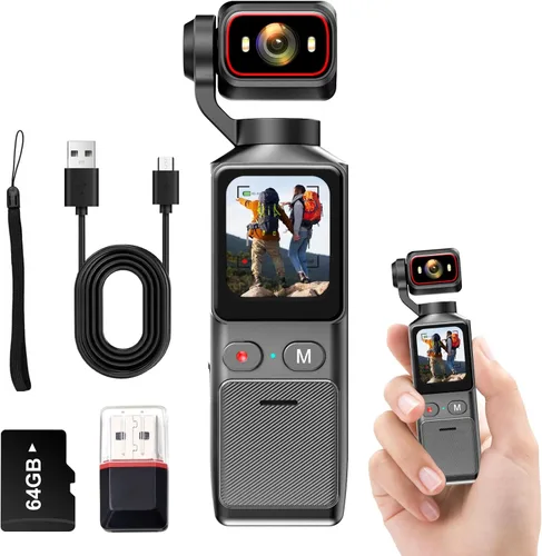 Cámara de mano 4K para vlogging, cámara de acción de bolsillo WiFi, cámara corporal antivibración para viajes, videocámara de YouTube con tarjeta SD