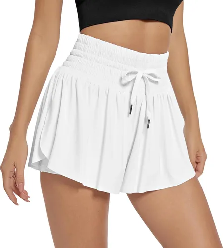 Miniatura 7 de Blaosn - Pantalones cortos deportivos fluidos para mujer, para entrenamiento, correr, gimnasio, yoga, cintura alta con bolsillos, ropa casual