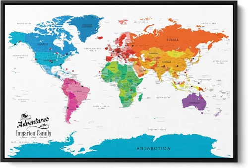 Miniatura 8 de Póster personalizado en lienzo enrollado con mapa del mundo, arte de pared grande de 24 x 36 pulgadas, póster de mapa del mundo colorido, decoración
