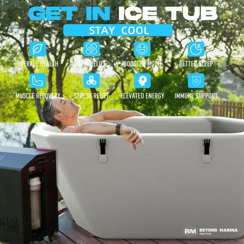 Miniatura 4 de Bañera de hielo inflable para atletas, con borde inclinado, compatible con enfriador de agua, tapa aislada, hoja de suelo de EVA, mochila, 155 2-Gris