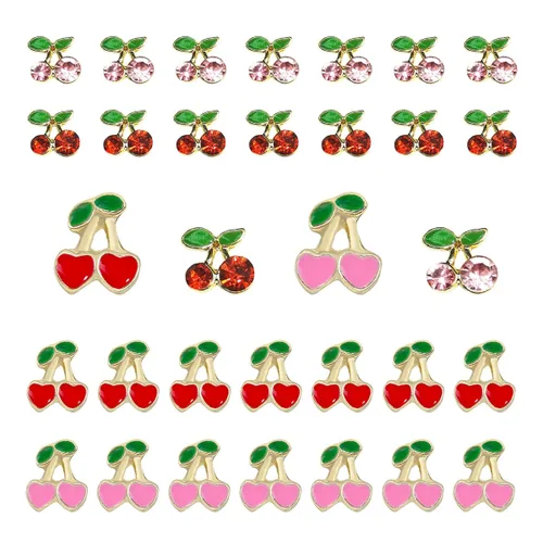 Miniatura 13 de 40 dijes de uñas de cereza 3D con diamantes de imitación para arte de uñas, gemas brillantes con brillantina para uñas, rebanadas de uñas kawaii