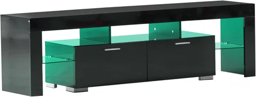 Miniatura 7 de Nrizc Soporte de TV LED negro para TV de 75 pulgadas, centro de entretenimiento de TV de alto brillo con cajón de almacenamiento, mesa consola de TV
