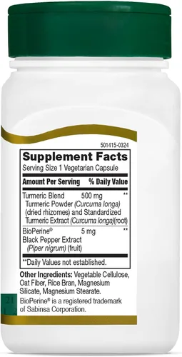Miniatura 6 de 21st Century Cúrcuma 500 mg más extracto de pimienta negra cápsulas vegetarianas, 60