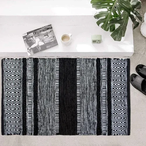 Miniatura 11 de Chardin home Alfombra bohemia con diamantes de 20 x 32 pulgadas, color marfil y negro, con flecos tejidos a mano, perfecta para entrada, felpudo