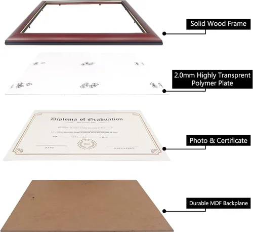 Miniatura 3 de GraduatePro Marco de diploma de certificado de 8.5 x 11, madera maciza y acrílico con protección UV, acabado cereza con ribete dorado
