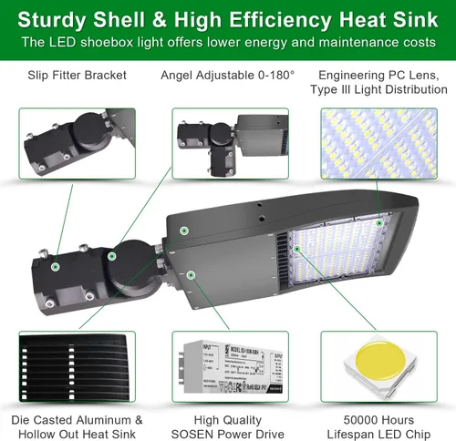 Miniatura 4 de OSTEK LED Parking Lot Lights 100W LED Shoebox Street Pole Lighting, Waterproof 14000LM Outdoor Commercial Area Road Lighting 5000K 100-277V UL