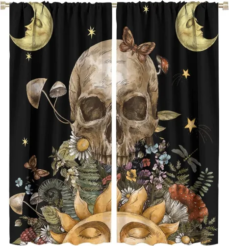 Miniatura 13 de Cortinas góticas de bosque de cuervos, para Halloween, espeluznante, negro, cuervo negro, alas oscuras, suspenso, con bolsillo para barra, cortinas