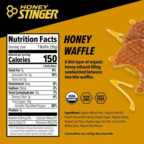 Honey Stinger Gofle de miel orgánica, Stroopwafel energético para ejercicio, resistencia y rendimiento, nutrición deportiva para el hogar y el