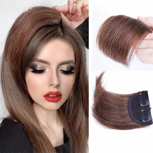 Extensión de cabello sintético sin costuras con clip para cabello fino para mujeres, 7.9 in, marrón claro