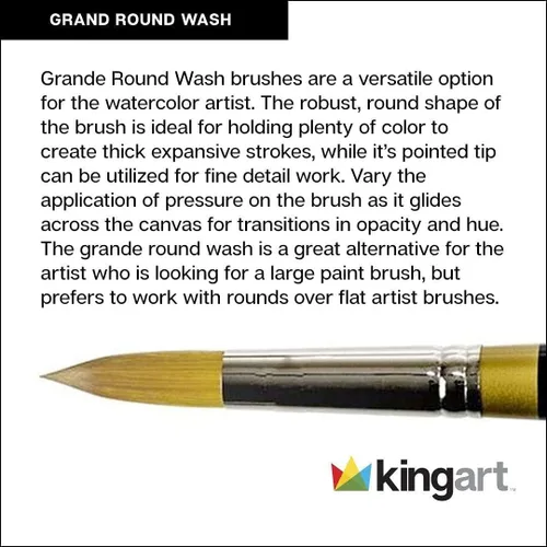 Miniatura 4 de KINGART Cepillo de artista de la serie GRANDE ROUND WASH Gold 9700-26, pelo sintético Taklon dorado, mango corto, para acuarela, acrílico y pintura