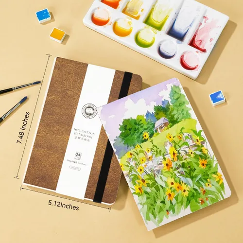 Miniatura 7 de Lightwish Diario de acuarela, papel de acuarela de prensa en frío 100% algodón, 140 libras/10.58 oz/m², sin ácidos, 24 hojas de 5.12 x 7.48